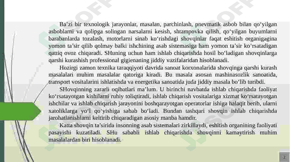 Ishlab chiqarishda shovqin va vibratsiya 2