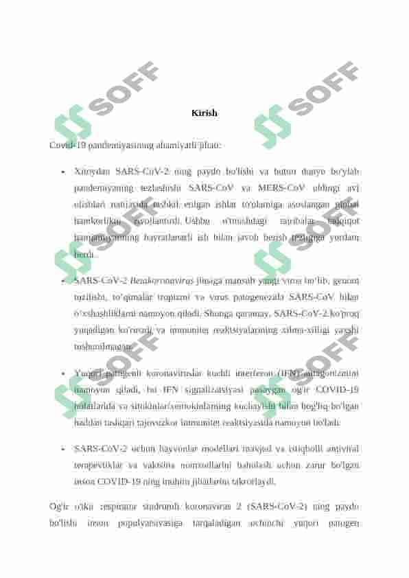 SARS – Cov -2 virusining hujayraga kirish mexanizmi va uning yuqishi 2