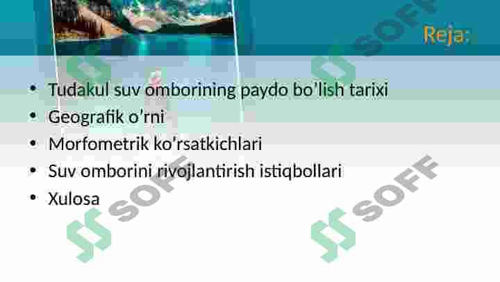 To’dako’l suv ombori haqida umumiy ma’lumotlar 2