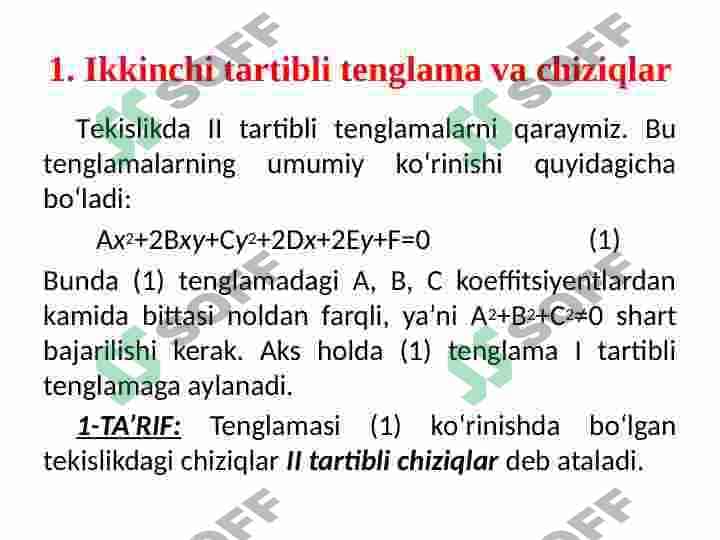 Tekislikda ikkinchi tartibli chiziqlar: Aylana, ellips, giperbola, parabola. 2