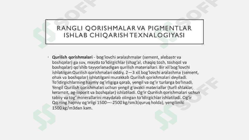 Rangli qorishmalar va pigment ishlab chiqarish 2
