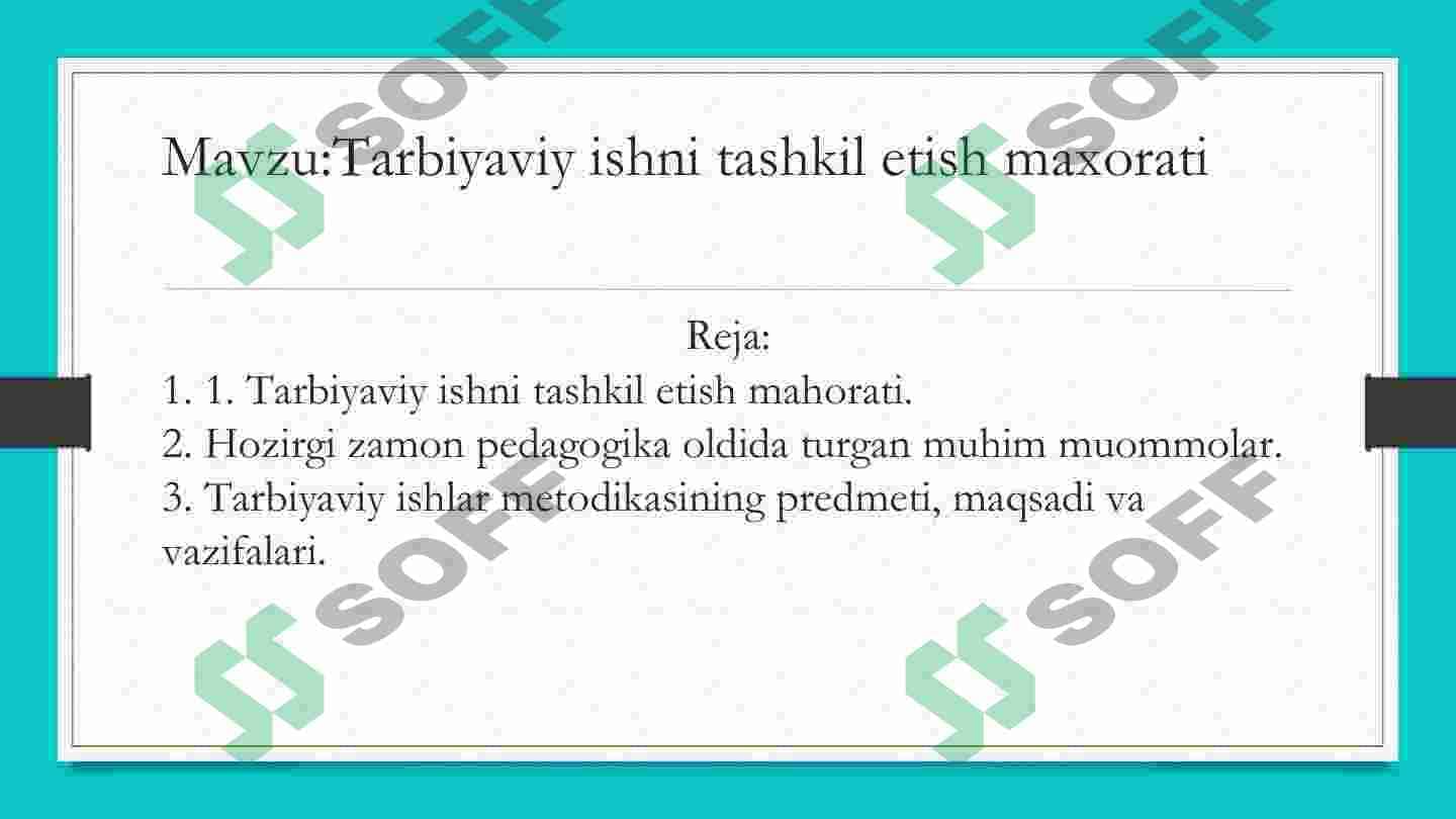 Tarbiyaviy ishni tashkil etish maxorati. 2