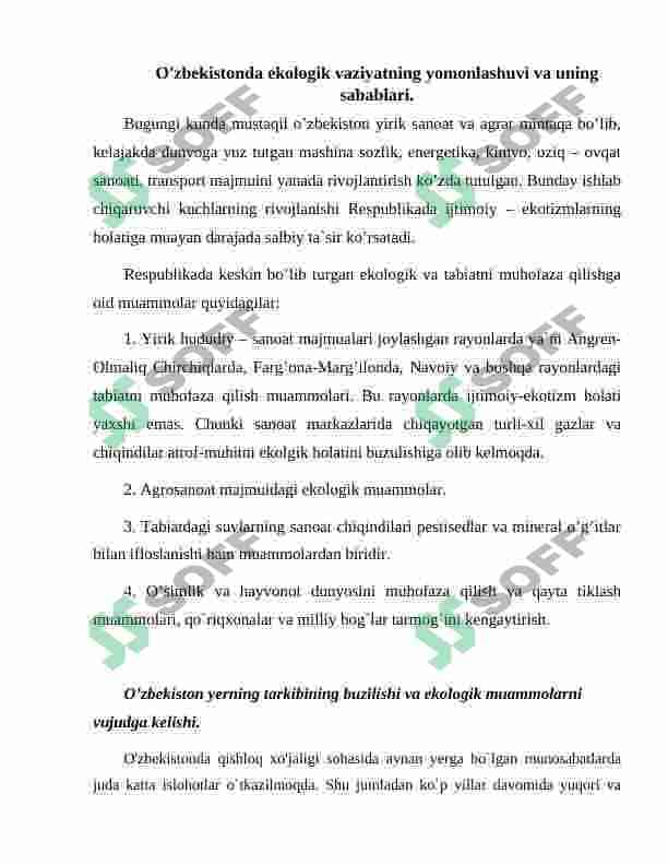O'zbekiston Respublikasining ekologik muommolari 2