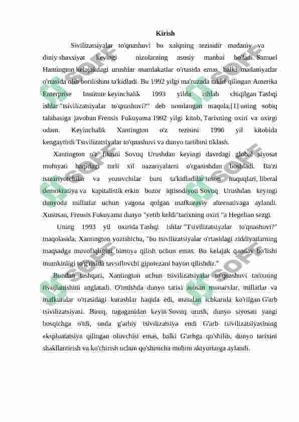 S.Xantingtonning sivilizatsiyalar to'qnashuvi kontsepsiyasi 2