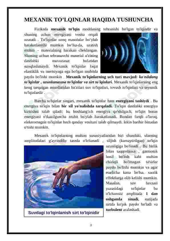Mexanik to’lqinlarning organizmga ta’siri. 2