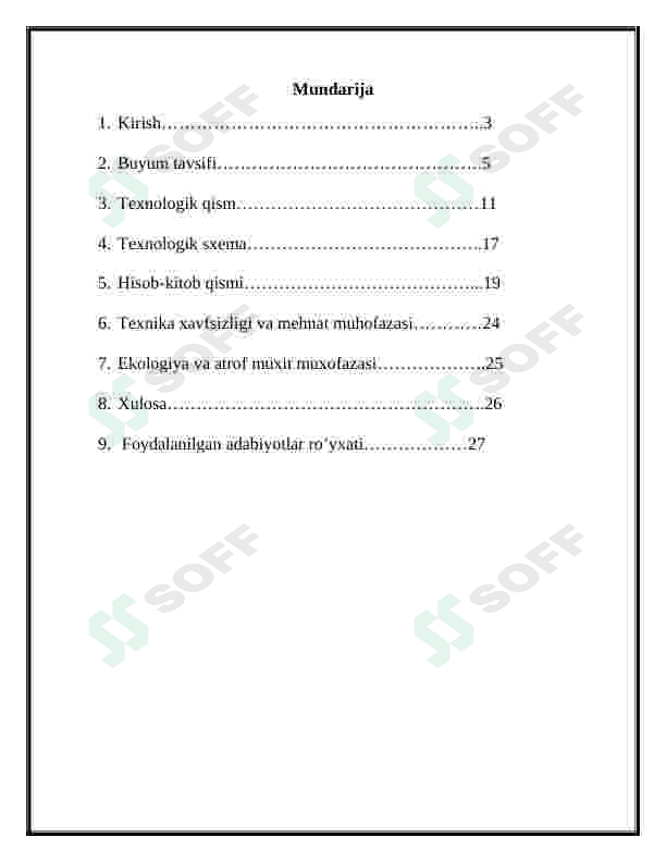Yillik unumdorligi 800 ming m3 bo’lgan  issiqlik saqlovchi Perlitbloklar  ishlab chiqarish texnalogiyasini loyihalash 2