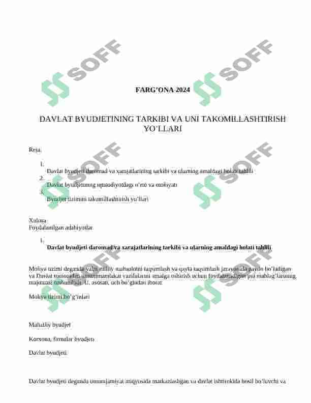 davlat byudjetining tarkibi va uni takomillashtirish yo'llari 2