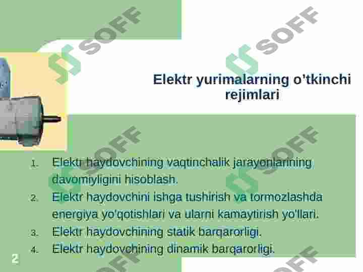 Elektr yurimalarning o’tkinchi rejimlari 2