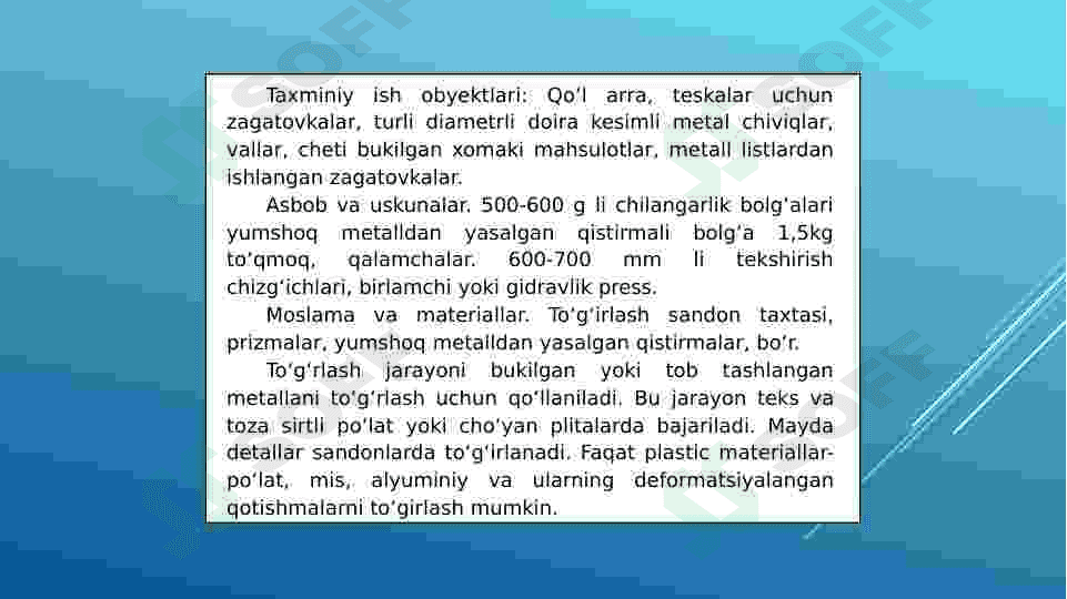 Metallarni to‘g‘rilash, rixtovkalash va egish 2