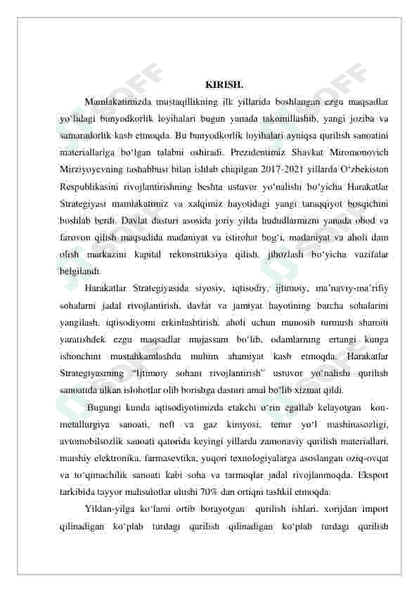 Ko`prik tayanchlari uchun temir-beton qoziqlar ishlab chiqarish korxonasini loyihalash, mah.24ming 2