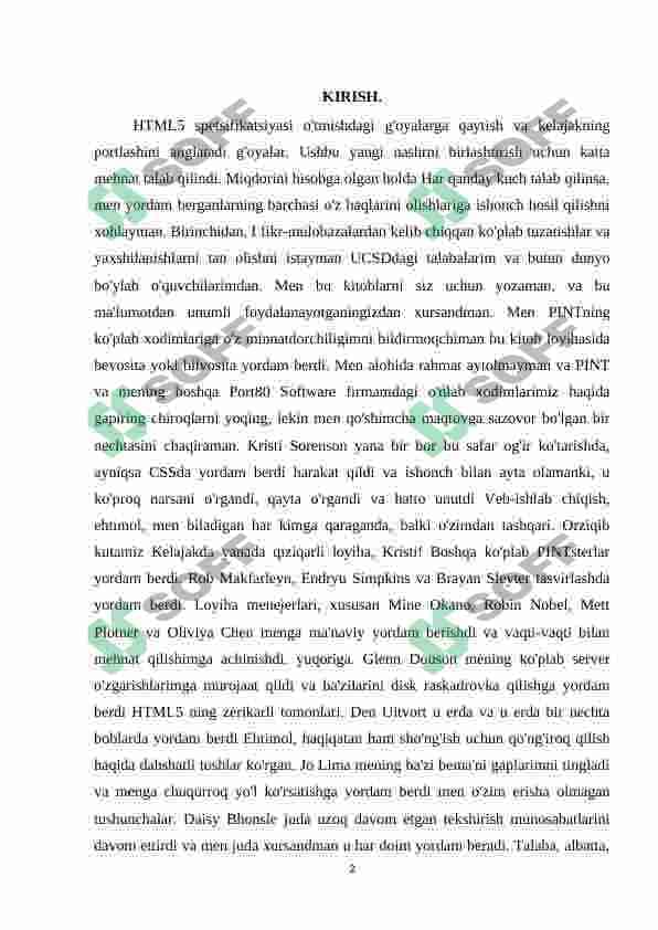 Stillar. (Asosiy tushunchalar va aniqlanishlar. Stil bayonini hujjatga joylashtirish. CSSda ma’lumotlar tiplari. Selektorlar. Sinflar. Ranglar va fon. Matn stillari.) 2