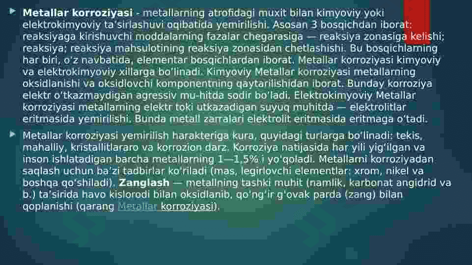 Metallarning korroziyasi va unga qarshi kurashish usullari 2