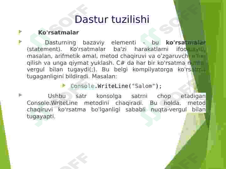 C# tilining tashkil etuvchilari haqida umumiy tushuncha. 2