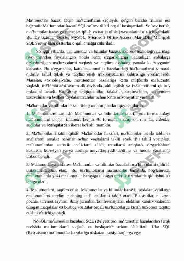 MA’LUMOTLAR VA BILIMLAR BAZASI 2