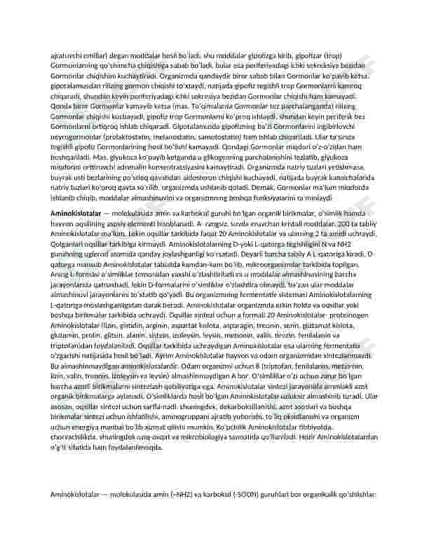 Gormonlar, aminokislotalarni ishlab chiqarishda fermentlarning roli 2