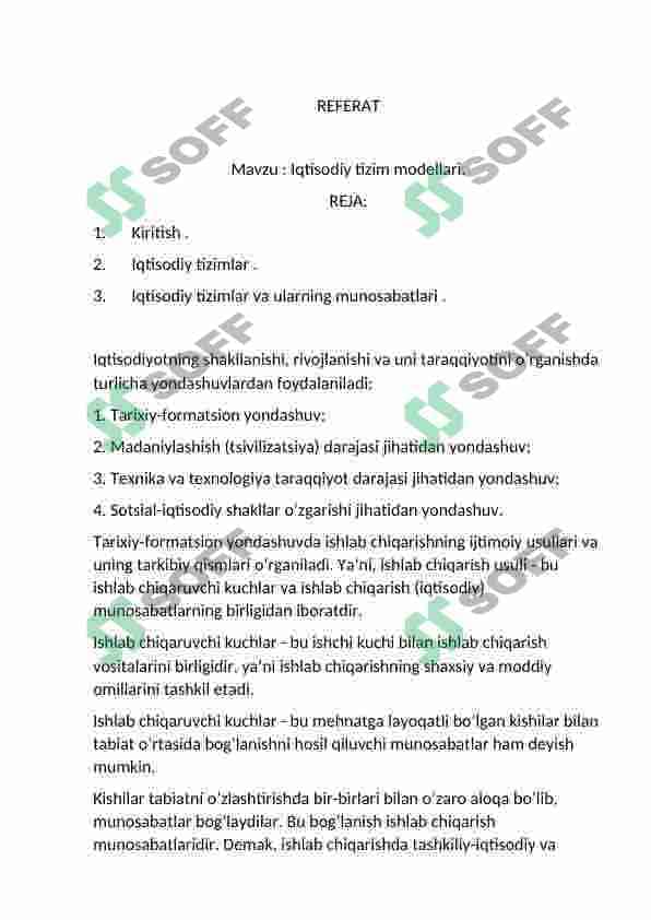 Iqtisodiy tizim modellari 2
