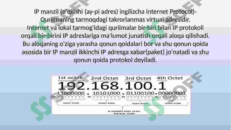 IP adreslar bilan ishlash haqida ma'lumot  berish va tushintirish 2