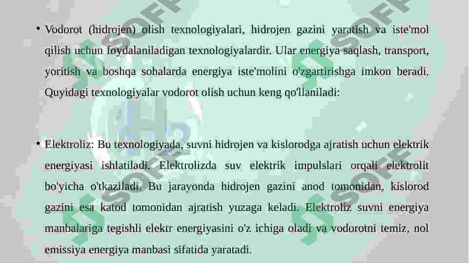 Vodorod olish texnologiyasi 2