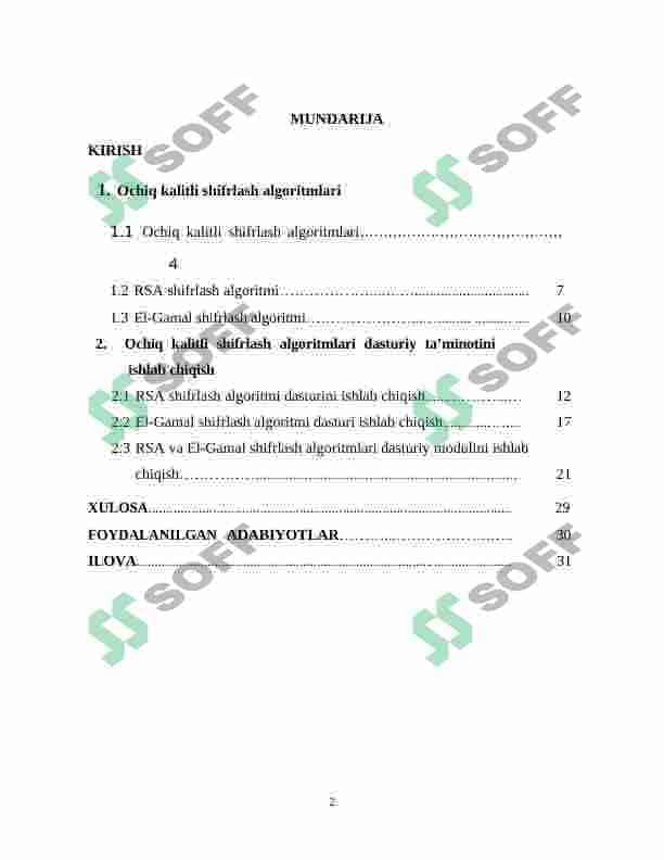 Ochiq kalitli shifrlash algoritmlari dasturiy modulini ishlab chiqish 2