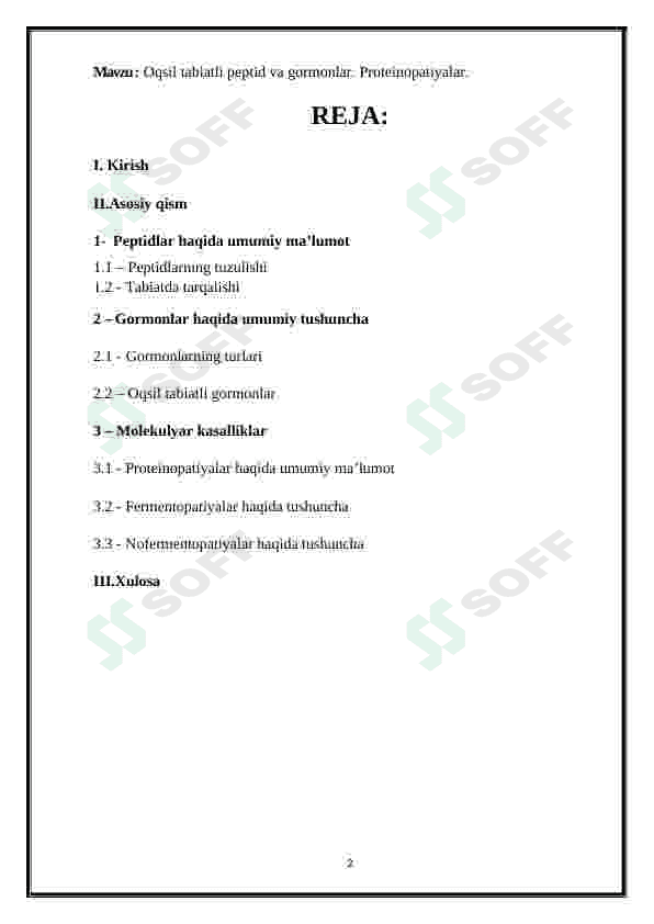 Oqsil tabiatli peptid va gormonlar. Proteinopatiyalar 2