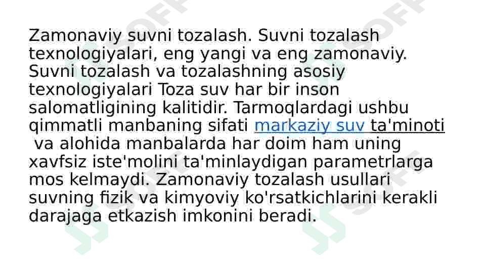 Ichimlik suvining sifatini yaxshilashning zamonaviy usullari 2