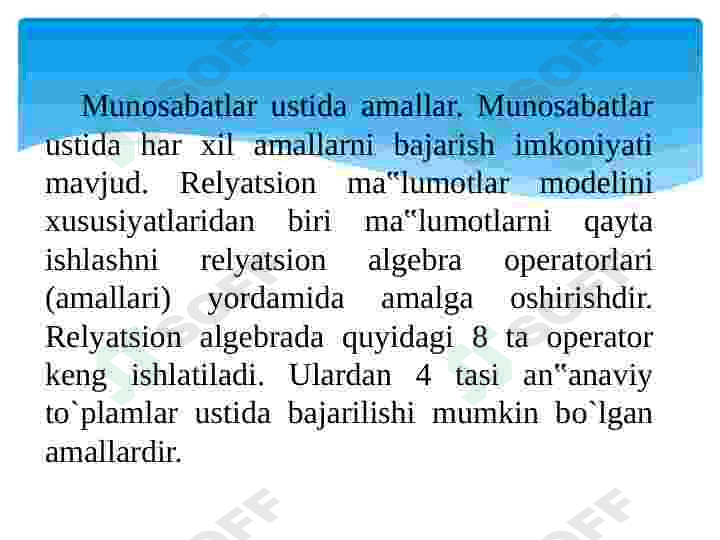 Relyatsion algebra 2