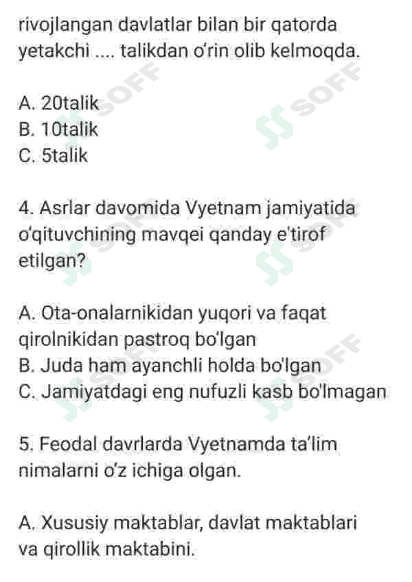 Vetnam ta’lim tizimi test 2