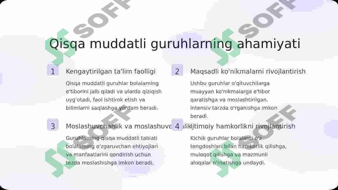Maktabgacha ta’lim tashkilotida qisqa muddatli guruhlarni tashkil qilish. 2