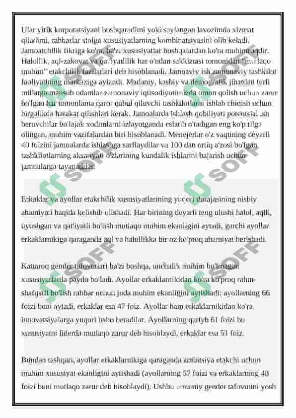 Yetakchilik rivojlanishida gender jihatlari 2