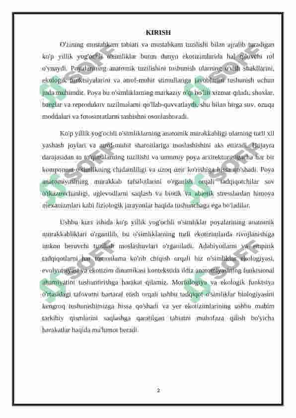 Ko'p yillik daraxtsimon o'simliklar poyasining anatomik tuzulishi 2