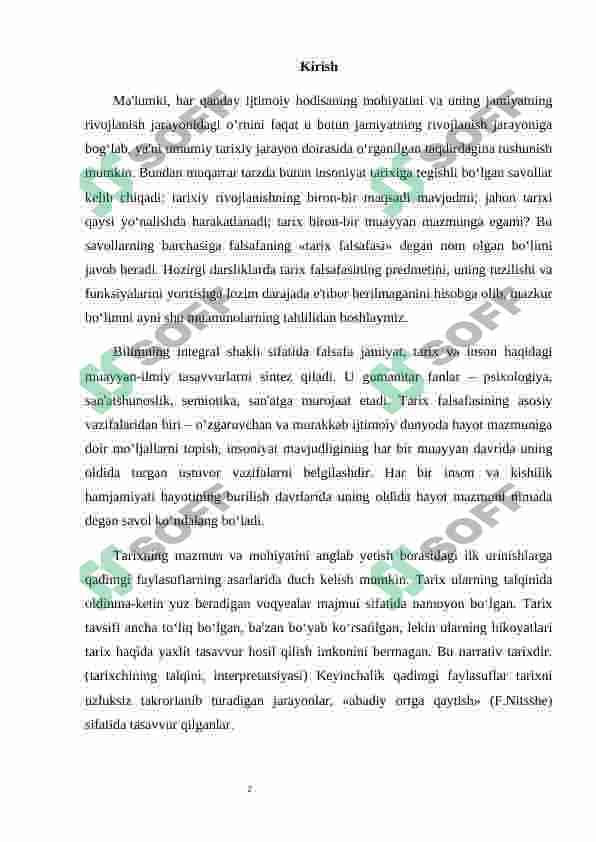 Tarix falsafasi va falsafa tarixi uyg‘unligi. 2