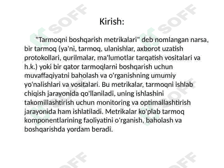 Tarmoqni boshqarish metrikalari 2