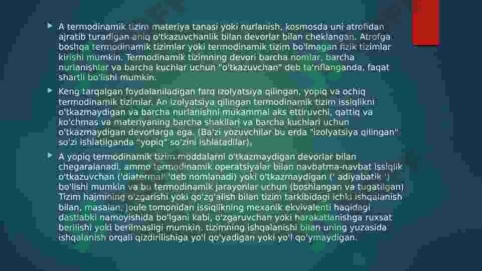 Ochiq tizimlar termodinamikasi 2