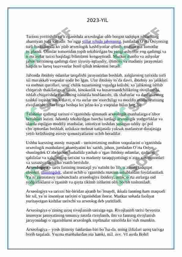 ARXEOLOGIYA FANINI O'RGANISHNING AHAMIYATI 2