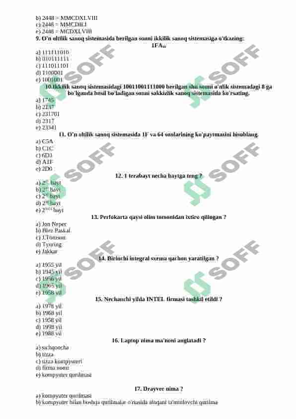 Informatika test 9-11-sinflar, javoblari bilan birga 2