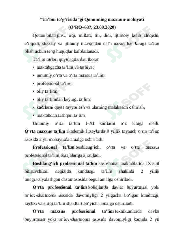 “TA’LIM TO‘G‘RISIDA”GI QONUNNING MAZMUN-MOHIYATI 2