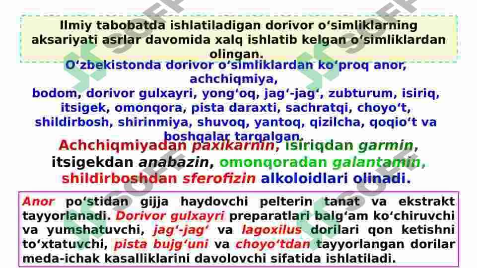 Dorivor o’simliklar va ulardan foydalanish 2