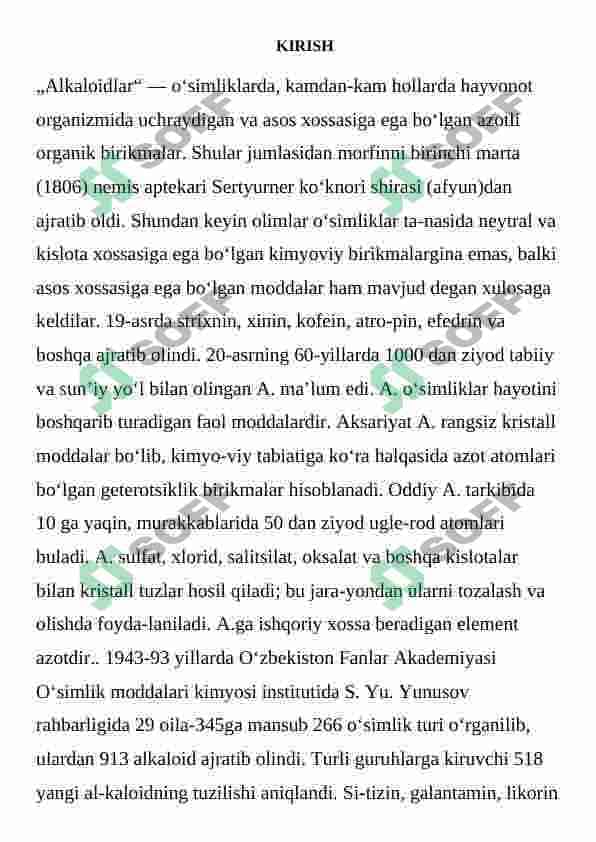 Tarkibida alkoloid saqalagan o’simliklar, ularni turlari 2