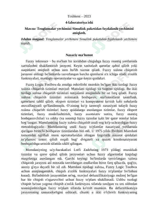 Tenglamalar yechimini Simulink paketidan foydalanib yechimini aniqlash. 2