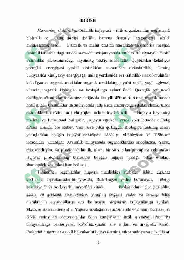 O'simlik hujayrasining tuzilishi 2