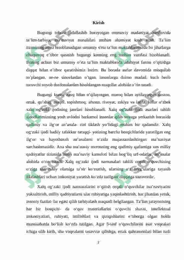 5 - sinf adabiyot darslarida xalq og'zaki ijodi namunalarini o'qitish usullari 2