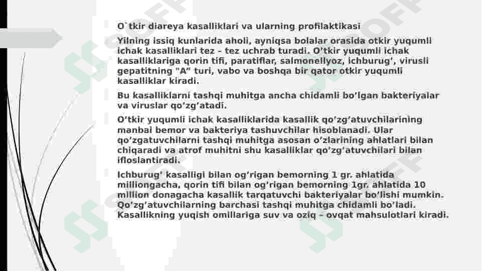 O’tkir ichak infeksiyalari epidemiologiyasi va profilaktikasi 2