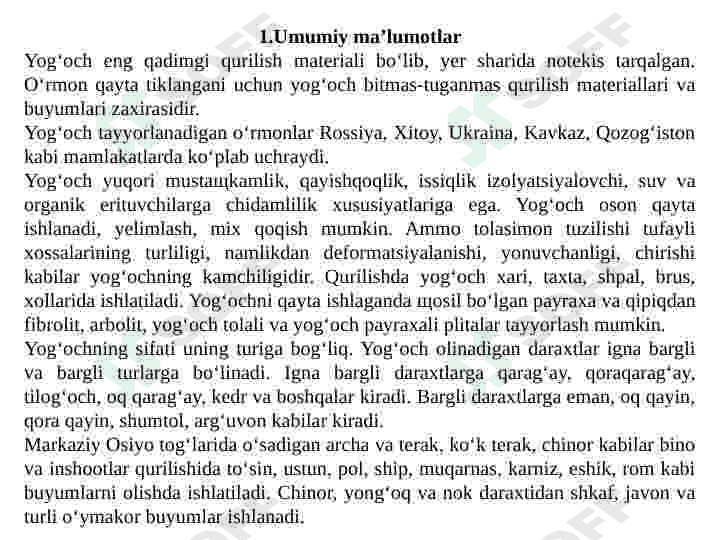 YOG‘OCH QURILISH MATERIALLARI 2