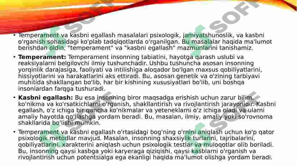 Temperament va kasbni egallash masalalari 2
