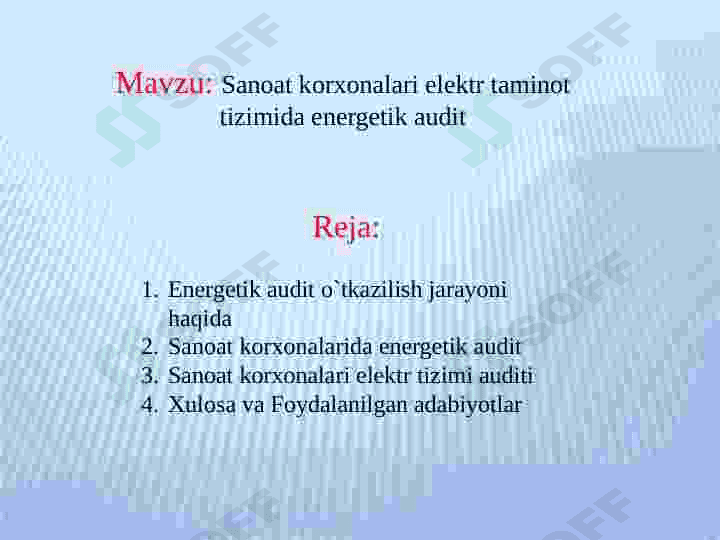 Sanoat korxonalari elektr taminot tizimida energetik audit 2