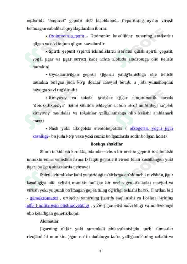 Gepatit turlari: A, B, C, D, E 3