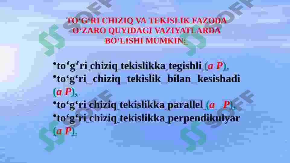TEKISLIKDA YOTUVCHI TO‘G’RI CHIZIQ VA NUQTA 3
