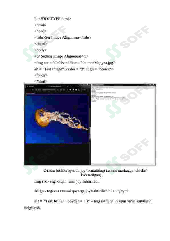 HTML hujjat tuzilishi. HTML ning asosiy teglari, teg attributlari. HTMLda rasm va jadvallar bilan ishlash teglari. Havolalar va ro‘yxatlar bilan ishlash teglari. HTML formalar bilan ishlash. 3