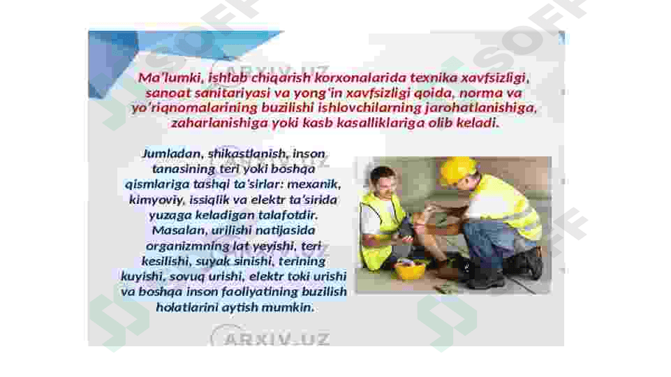 Turli soha mutahasislarining mehnat gigiyenasi(kasb kasalliklari) 3