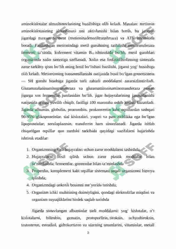 Jigarda oqsil, yog’ va uglevodlarning almashinuvi 3